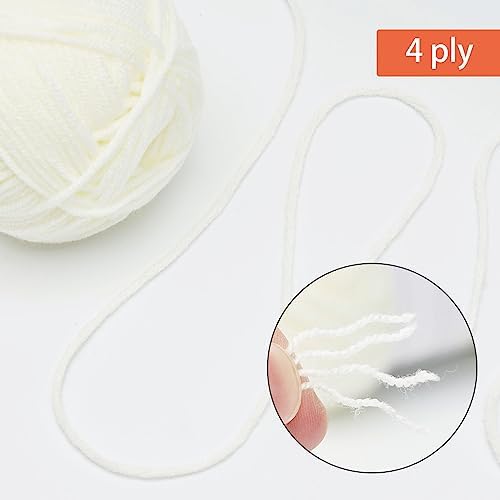 NICEEC 300g Soft Assorted Colors Yarn 100% Acrylic 870yds -White - Image 4