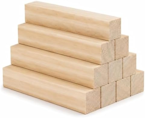 10 Pack Unfinished Wood Blocks, 6 x 1 x 1 Inch Wood Carving Blocks by Keshufu