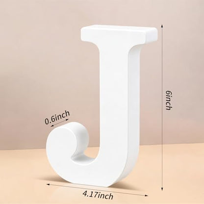 6 Inch White Wood Letters Unfinished Wooden Letters for Wall Decor Decorative Standing Letters Slices Sign Board Decoration for Craft Home Party Projects (J) - Image 2