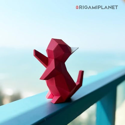 3D Origami Paper Craft Kit, Starpaw Kitten Cute DIY Pre-Cut Animal Papercraft Model for Beginners, Fun Handmade Home Decoration Gift for Adults & Teens-Red - Image 5