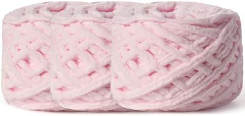 3 Pack Plush Chenille Chunky Yarn 100g (49.2yd) - Fluffy Velvet Yarn Crochet for Blanket Knitting and Crocheting - Baby Yarns for Crocheting Soft - Amigurumi Yarns (Pink) by OMoiut