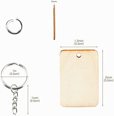 Happyay 30Pcs Unfinished Wood Pieces, Rectangle Wood Pieces with 30 Pcs Key Rings and Hemp Rope, for Craft Projects, Hanging Decorations, Painting, Laser Engraver - Image 5