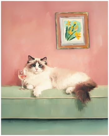 bitCNY Paint by Numbers for Adults, Ragdoll Cat with Wine Glass DIY Acrylic Painting Kit, Cute Pet Paint by Number Canvas Art for Home Decor, Beginner Friendly Painting Set, 16x20 Inch by bitCNY