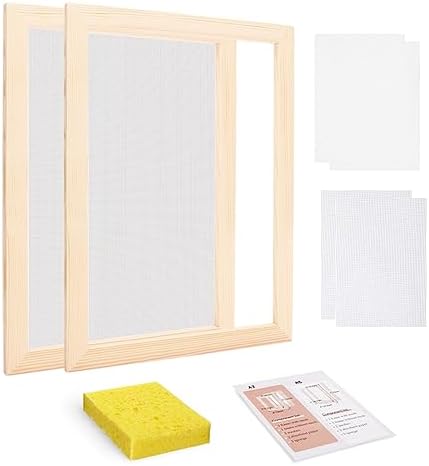 Worown A4 Wooden Paper Making Screen Kit, Paper Making Frames, Mould and Deckle for DIY Crafts (12 x 8 Inch) by Worown