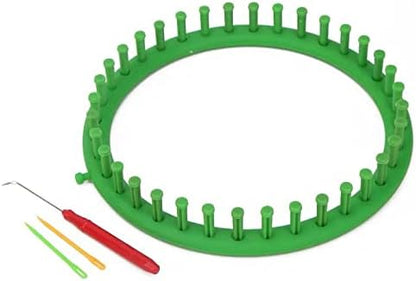 Katech Round Knitting Looms Set 24 cm Diameter Green Plastic Weaving Looms Scarf Hats Making Tools DIY Crocheting Handmade Craft Kit with a Crochet Hook and Needle for Knitting Lovers (Green) by Katech