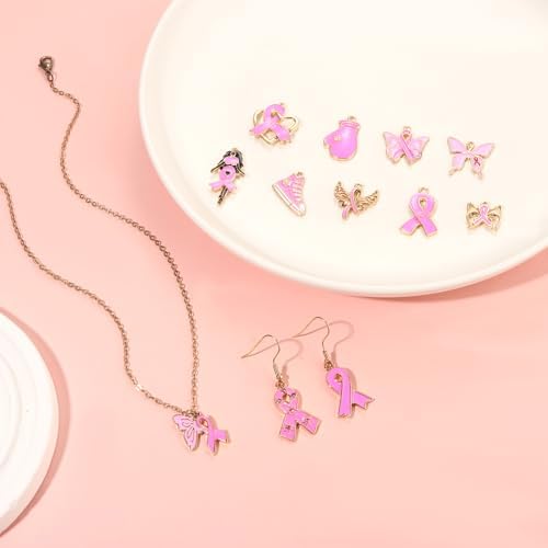 2650PCS+ Breast Cancer Awareness Beads Charms for Bracelet Making Pink Clay Heishi Beads Acrylic Pearl Crystal Spacer Bead Pink Ribbon Charms for Jewelry Making DIY Breast Cancer Awareness Accessories - Image 3