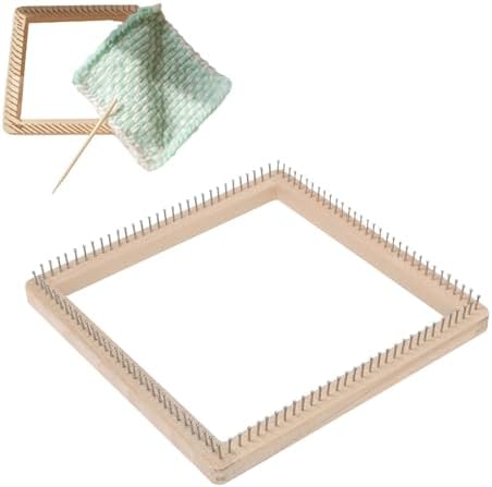 HERCHR Wooden Knitting Loom, Square Pin Loom Wooden Weaving Blanket Maker Wooden Loom Frame Weaving Loom for DIY Weaving Chunky Blanket Beginner Children Adults, 30 * 30cm by HERCHR