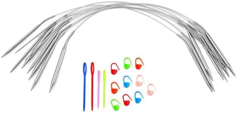 Circular Knitting Needles Set,9 Pack Stainless Steel Knitting Needles Kit (16 Inch/40cm),9 Sizes from 2mm-6mm,with Small Tools,Round Short Metal,for Beginners,Making Sock,Weave DIY Lover by Unknown