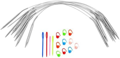 Circular Knitting Needles Set,9 Pack Stainless Steel Knitting Needles Kit (16 Inch/40cm),9 Sizes from 2mm-6mm,with Small Tools,Round Short Metal,for Beginners,Making Sock,Weave DIY Lover by Unknown