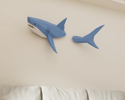 Shark on Wall Paper Sculpture,Left Side,Pre-cut DIY Papercraft Kit,Handmade Wild Animal Figurine,3D Paper Art,Low Poly Wall Decor,All Accessories Included,DIY Teens Gift - Image 2