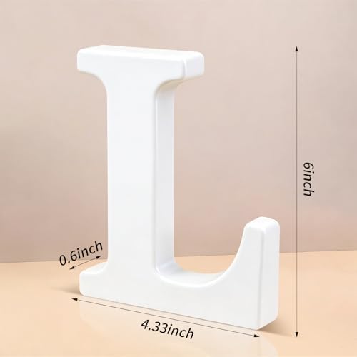 6 Inch White Wood Letters Unfinished Wooden Letters for Wall Decor Decorative Standing Letters Slices Sign Board Decoration for Craft Home Party Projects (L) - Image 2