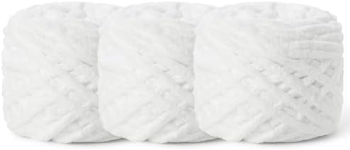 3 Pack Plush Chenille Chunky Yarn 100g (49.2yd) - Fluffy Velvet Yarn Crochet for Blanket Knitting and Crocheting - Baby Yarns for Crocheting Soft - Amigurumi Yarns (3 Snow White) by OMoiut