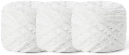3 Pack Plush Chenille Chunky Yarn 100g (49.2yd) - Fluffy Velvet Yarn Crochet for Blanket Knitting and Crocheting - Baby Yarns for Crocheting Soft - Amigurumi Yarns (3 Snow White) by OMoiut