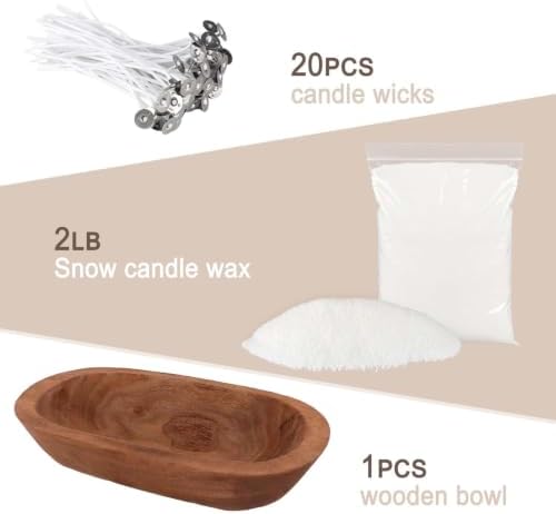 2LB Pure White Pearl Wax DIY Candles，Snow Sand Wax DIY Candle Making Kit - Complete Set with Wooden Bowl, 20 Cotton Wicks for Easy Crafting & Home Decor. - Image 3