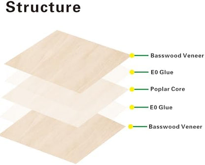 Basswood Sheets 24 Pack,12"x12"x1/16 Plywood Sheets,1.5mm Basswood for Laser Cutting,Laser Engraving Blanks,Drawing & Painting,Thin Natural Unfinished Wood for Crafts,Wood Burning,Scroll Saw Cutting - Image 3