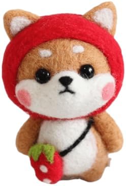 MOPFOL Needle Felting Kit 4 Styles - DIY Wool Craft with Foam Pad, Felting Needles & Accessories for Animal Doll Making(Strawberry Shiba Inu) by Unknown