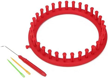 Katech Round Knitting Looms Set 19 cm Diameter Red Plastic Weaving Looms Scarf Hats Making Tools DIY Crocheting Handmade Craft Kit with a Crochet Hook and Needle for Knitting Lovers (Red) by Katech