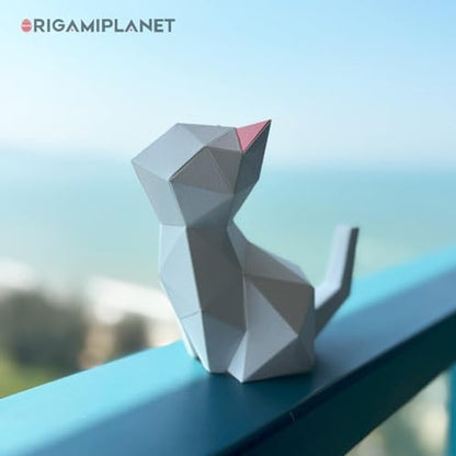 3D Origami Paper Craft Kit, Moonlit Kitten Cute DIY Pre-Cut Animal Papercraft Model for Beginners, Fun Handmade Home Decoration Gift for Adults & Teens-White - Image 4