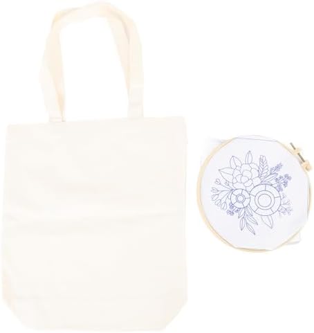 GLOGLOW Other Sewing and Embroidery Supplies Kit Beginner Embroidery Kit with Stamped Pattern Threads Hoop for Women Girls DIY Craft Project Canvas Bag Nan (White) - Image 3
