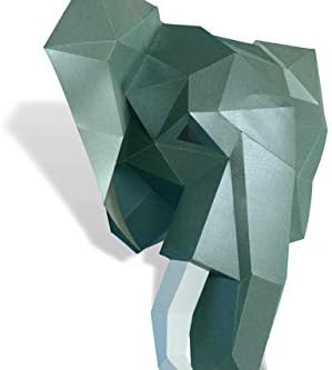 Elephant Head Paper Sculpture,Pre-cut DIY Papercraft Kit,Handmade Wide Animal,3D Paper Art,Dark Green Color,Low Poly Wall Decor,All Accessories Included,DIY Teens Gift - Image 3