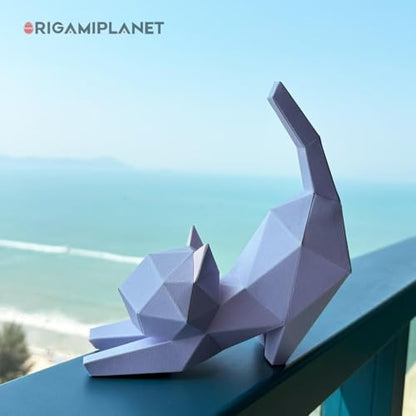 3D Origami Paper Craft Kit, Yoga Kitten Cute DIY Pre-Cut Animal Papercraft Model for Beginners, Fun Handmade Home Decoration Gift for Adults & Teens-Purple - Image 6