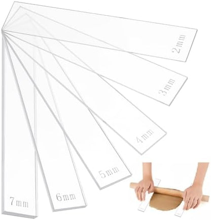BENECREAT 12Pcs 6 Size Acrylic Polymer Clay Depth Guide Set, 2,3,4,5,6,7mmAdjustable Clay Rolling Pin Guide with Protective Film for Polymer Earrings, Roller Depth Guides by BENECREAT