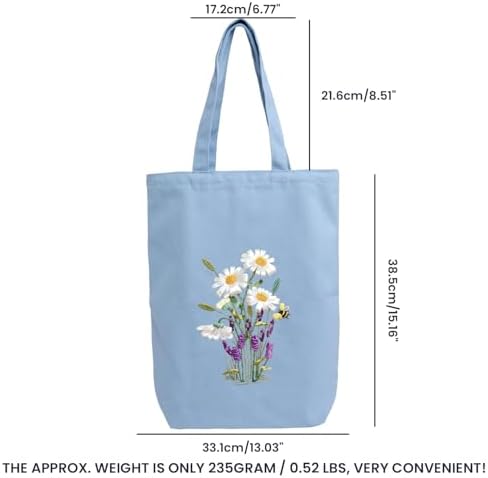 Canvas Tote Bag Embroidery Kit with Pattern for Beginners, Arts and DIY Embroidery Crafts Kits for Adults, Instructions, Embroidery Hoops, Color Threads (lightblue, CR002 huaxiangyiren lightblue) - Image 6