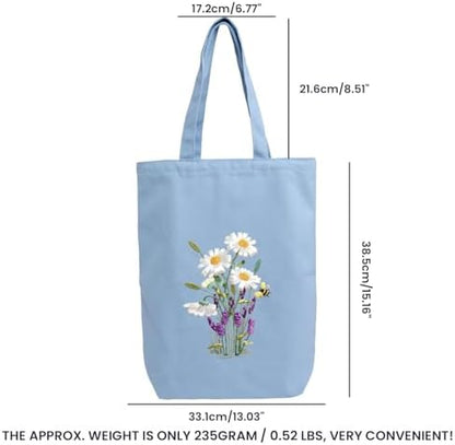 Canvas Tote Bag Embroidery Kit with Pattern for Beginners, Arts and DIY Embroidery Crafts Kits for Adults, Instructions, Embroidery Hoops, Color Threads (lightblue, CR002 huaxiangyiren lightblue) - Image 6