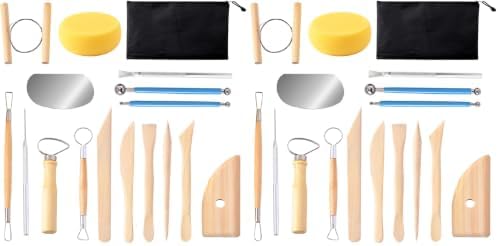 S & E TEACHER'S EDITION 17 Pcs Pottery & Clay Sculpting Tools, Double-Sided, Ceramics Tools Smooth Wooden Handles for Trimming, Embossing Pattern. (Pack of 2) by SETEACHERSEDITION