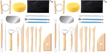 S & E TEACHER'S EDITION 17 Pcs Pottery & Clay Sculpting Tools, Double-Sided, Ceramics Tools Smooth Wooden Handles for Trimming, Embossing Pattern. (Pack of 2) by SETEACHERSEDITION