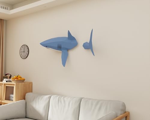 Shark on Wall Paper Sculpture,Left Side,Pre-cut DIY Papercraft Kit,Handmade Wild Animal Figurine,3D Paper Art,Low Poly Wall Decor,All Accessories Included,DIY Teens Gift - Image 5
