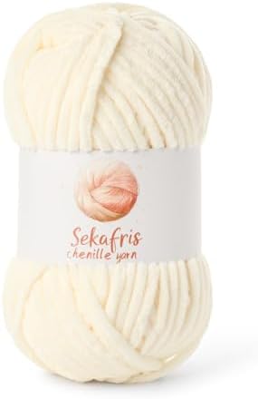 Chenille Blanket Yarn for Crocheting Size 5 Bulky Yarn Milky White by Sekafris