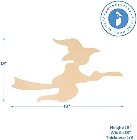 Witch on Broom Wooden Cutout 12 x 18 Inches, 1 Unfinished Birch Wood Cutout for Halloween Decor and DIY Crafts, by Woodpeckers - Image 5