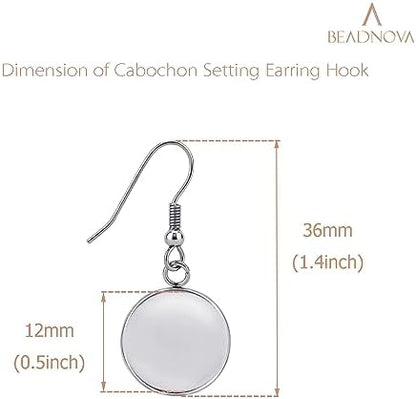 BEADNOVA Earring Kit 30pcs Blank Ear Wire Hook 12mm Stainless Steel Cabochon Setting Earring Bezel with Rubber Backs for Cabochon Resin DIY Earwire Making (12mm, 30pcs) - Image 2
