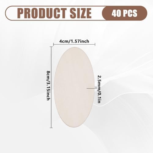 40pcs Wooden Oval Cutout 3.1 x 1.6 Inch Unfinished Wooden Blank Slices Crafts Natural Wood Circles DIY Plank Cutout Craft Supplies for Artist Painting Door Hanger Sign Wedding Decor - Image 2