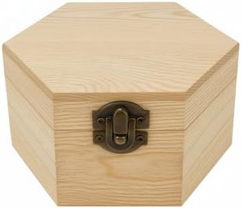 Hexagon-Shaped Unfinished Wooden Box with Lid, Natural Pine Wood Geometric DIY Craft Storage Box for Jewelry, Gift, Keepsake & Home Decor, Unpainted Wooden Organizer, 5.1x4.4x2.8 Inch by AmiTodfo