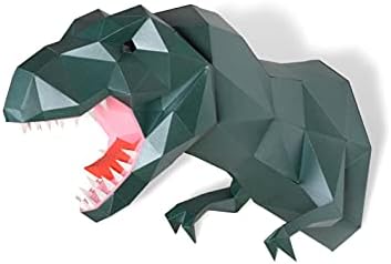 Tyrannosaurus rex Trophy Paper Sculpture,Pre-cut DIY Papercraft Kit,Handmade Dinosaur Figurine,3D Paper Art,Dark Green Color,Low Poly Wall Decor,All Accessories Included,DIY Teens Gift by Handmade