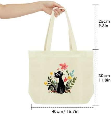 ERKOON Canvas Tote Bag Embroidery Kit for Beginners, Floral Arts Crafts Cross Stitch Kits for Adults Including Stamped Embroidery Bag with Hoops, Needle, Instruction and Color Threads (Cat) - Image 3