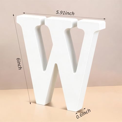 6 Inch White Wood Letters Unfinished Wooden Letters for Wall Decor Decorative Standing Letters Slices Sign Board Decoration for Craft Home Party Projects (W) - Image 2
