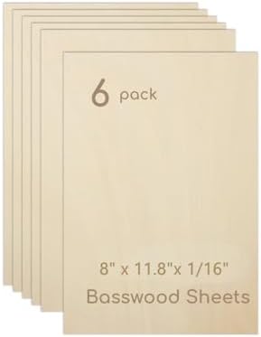 6 Pack Plywood Sheets, 8" x 11.8"x 1/16" Basswood Sheets by Hosifiy