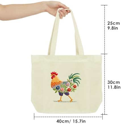 ERKOON Canvas Tote Bag Embroidery Kit for Beginners, Floral Arts Crafts Cross Stitch Kits for Adults Including Stamped Embroidery Bag with Hoops, Needle, Instruction and Color Threads (Rooster) - Image 3