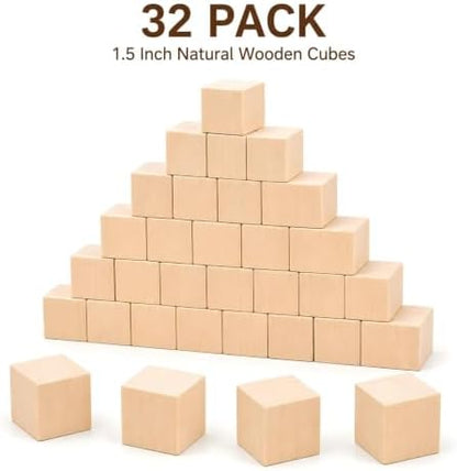 32 Pack Unfinished Wood Blocks 1.5 Inch Solid Wood Cubes for Crafts - Image 2