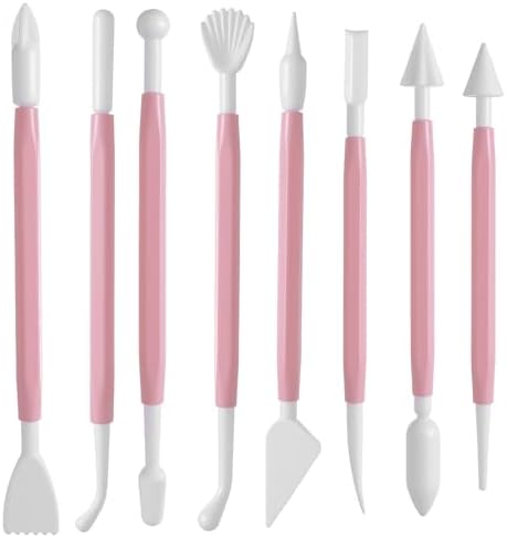 8 Pcs Clay Sculpting Tools Kit Fondant Sculpting Tool Set Air Dry Clay Tools Double Head Pottery Modeling Clays Carving Tool Plastic Cake Decorating Pens for Flower Modeling Baking Crafts Adult Pink by Bremorou