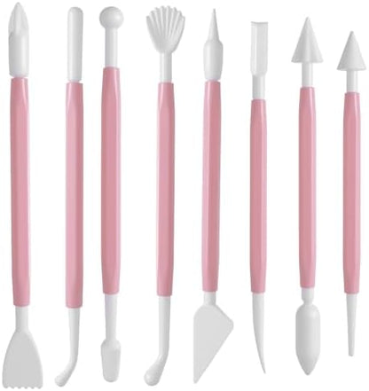 8 Pcs Clay Sculpting Tools Kit Fondant Sculpting Tool Set Air Dry Clay Tools Double Head Pottery Modeling Clays Carving Tool Plastic Cake Decorating Pens for Flower Modeling Baking Crafts Adult Pink by Bremorou