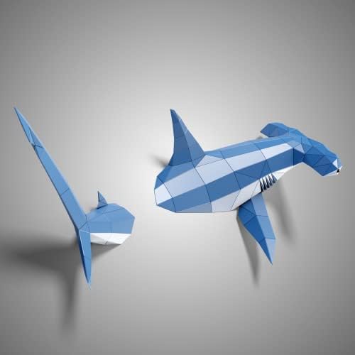 Hammerhead Shark 3D Paper Sculpture - Pre-cut DIY Kit | Handmade Wall Decor, Low Poly Animal Figurine | All Accessories Included, Ideal Gift for Teens - Image 3
