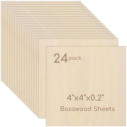 24 Pack Plywood Sheets, 4" x 4"x 0.2" Basswood Sheets by Hosifiy