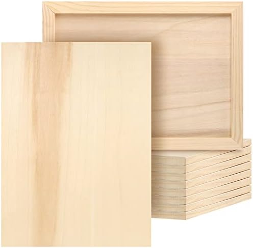 JOIKIT 10 Pack 9 x 12 Inch Wood Canvas Panels, Wooden Canvas Board Unfinished Wood Cradled Painting Panel Boards, Artist Wooden Canvases for Burning, Pouring, String Art, Crafts by JOIKIT