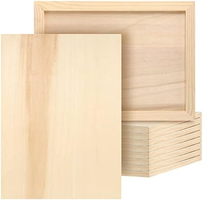 JOIKIT 10 Pack 9 x 12 Inch Wood Canvas Panels, Wooden Canvas Board Unfinished Wood Cradled Painting Panel Boards, Artist Wooden Canvases for Burning, Pouring, String Art, Crafts by JOIKIT