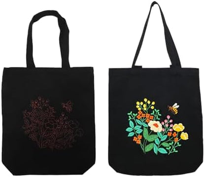VWV-Whizzing Embroidery Canvas Tote Bag DIY Kit for Beginners, Complete with Pattern, Hoops, Color Threads, Tools & Detailed Instructions for Adults (13X15(in) Black-Bee) - Image 3