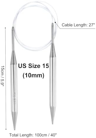 uxcell US 15(10mm) Knitting Circular Needle 40 Inch(100cm) Metal Round Stainless Steel Needle with Large Eye Sewing & Stitch Markers for Handmade Projects DIY Knit Blankets - Image 2